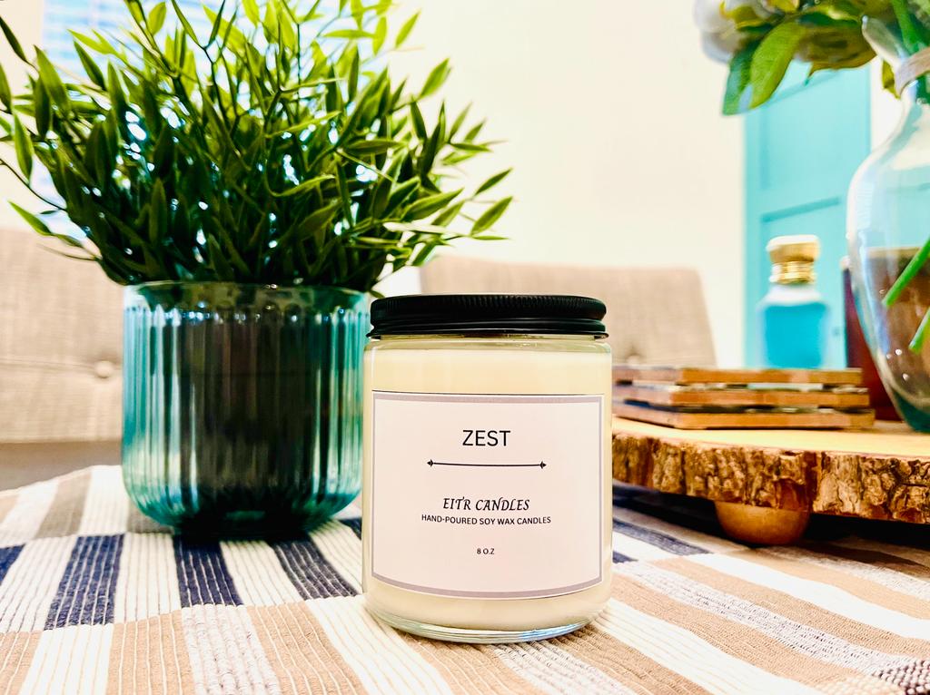 ZEST Scented Candle - Grapefruit, Lemon, Mandarin, Peach, and Cyclamen Fragrance | 8 oz