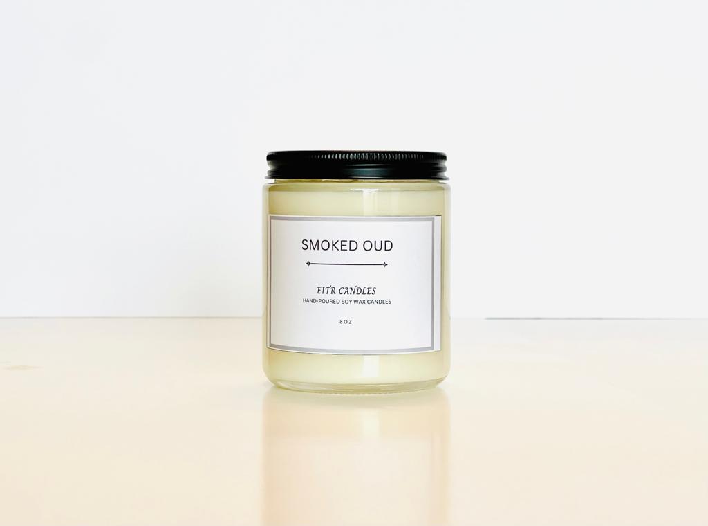 Smoked Oud Scented candles 8oz| Frankincense and woody Essential oils infused| All Natural Soy Wax Candles| Long-lasting aromas| Handmade