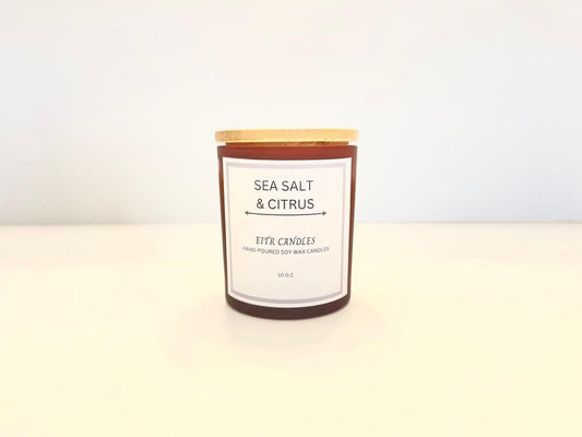 Sea Salt and Citrus Scented Candle 10 oz candles| Essential oils infused| All Natural Soy Wax Candles| Long-lasting aroma| Handmade and cozy