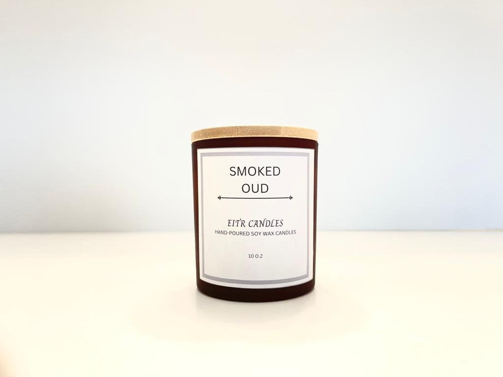 Smoked Oud Scented candles 10oz| Frankincense and woody Essential oils infused| All Natural Soy Wax Candles| Long-lasting aromas| Handmade