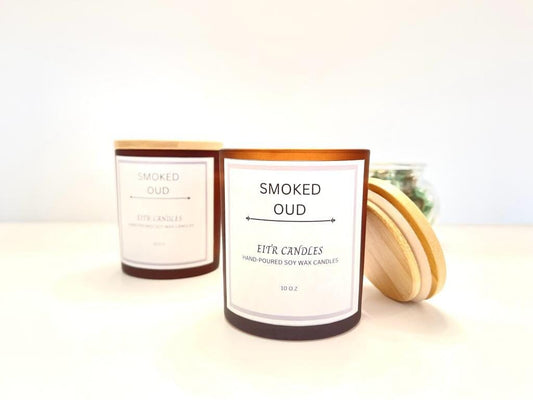 Smoked Oud Scented candles 10oz| Frankincense and woody Essential oils infused| All Natural Soy Wax Candles| Long-lasting aromas| Handmade